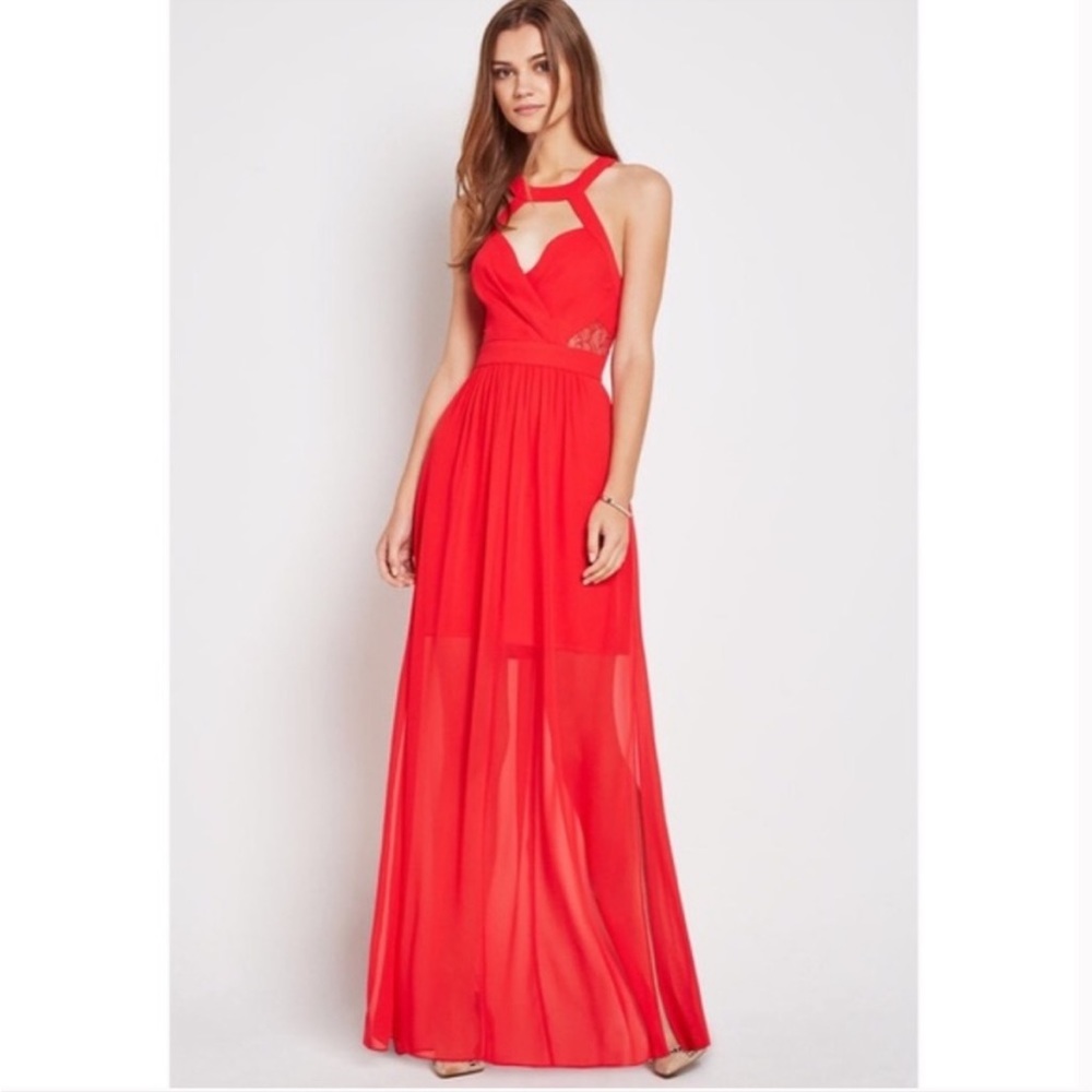 BCBGeneration Surplice Lace Trim Evening Dress 0